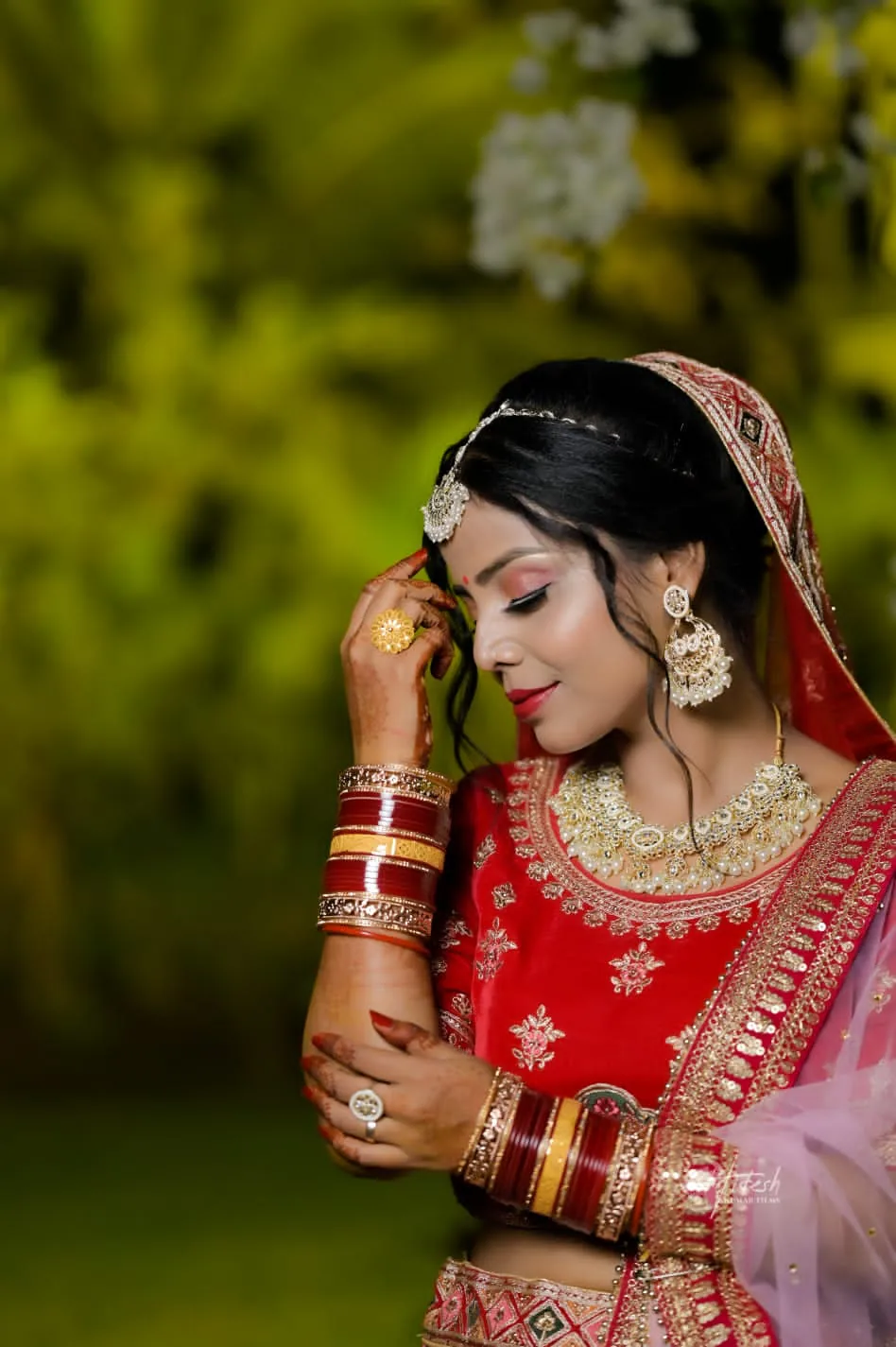 Traditional bridal styling with statement jewelry